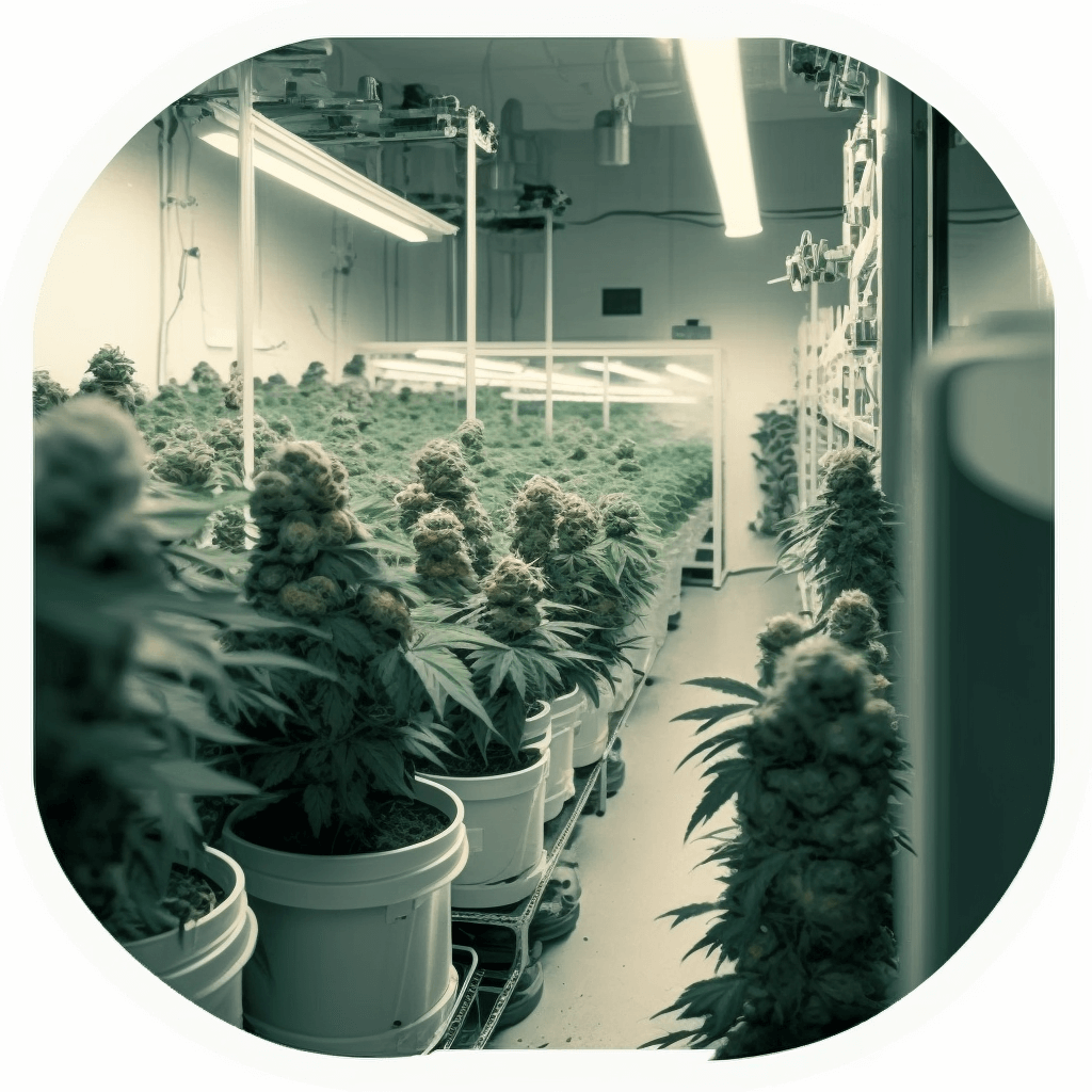 A clean cannabis grow room sparkling clean full of flower in black and white